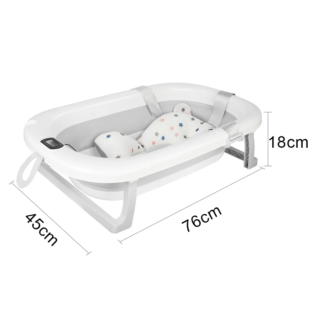 Foldable Baby Bathtub With Bath Mat, Baby Bathtub With Integrated Thermometer, Portable Baby Bathtub For Babies From 0-36 Months