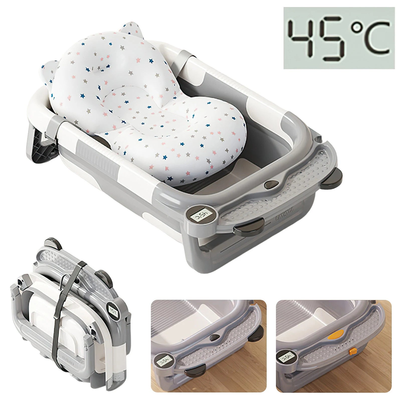 Real-time Temperature Silicone Baby Take A Bath Bathtub Non-Slip Foot Bath Bucket Folding Bathroom With Temperature Sensing