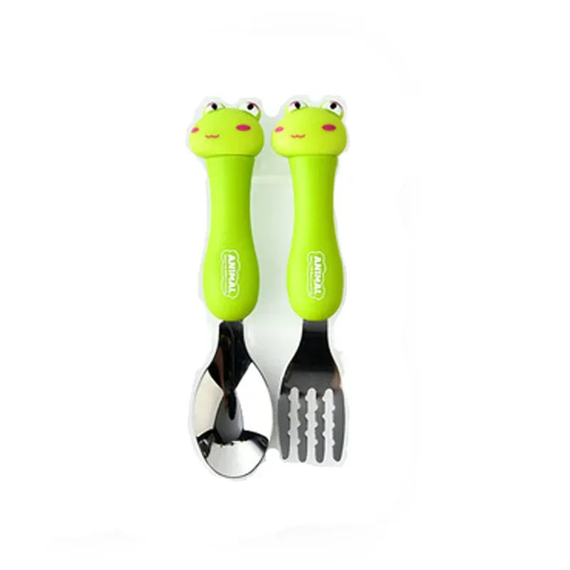 Cuillère et fourchette enfant en inox  motif grenouille